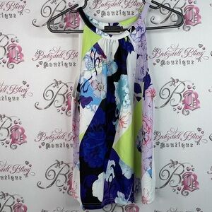 Mirrou tank top patch work style Elegant Floral Women's Blouse Blue and Purple